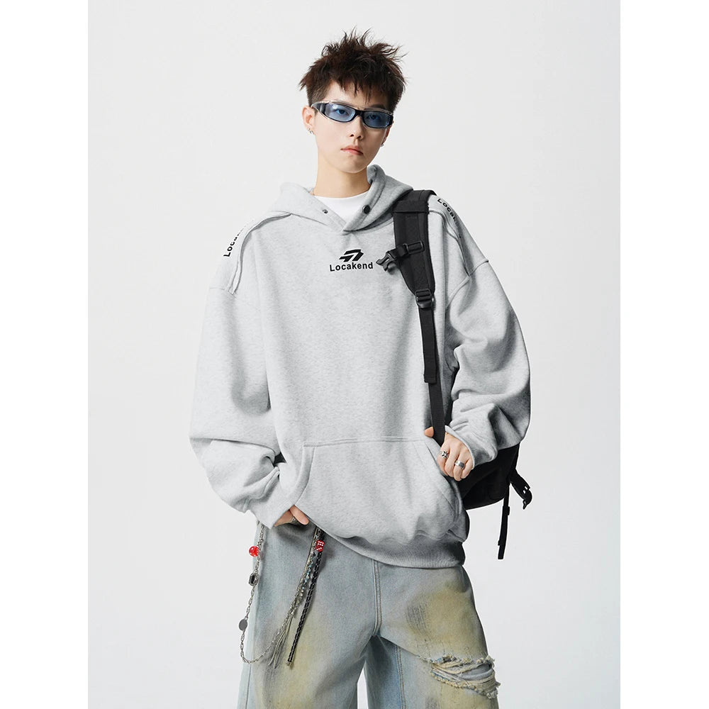 【Mirrordust】Heavyweight Korean Solid Printed Sweatshirt Loose Casual Pullover Hoodie for Both Genders - ATFH