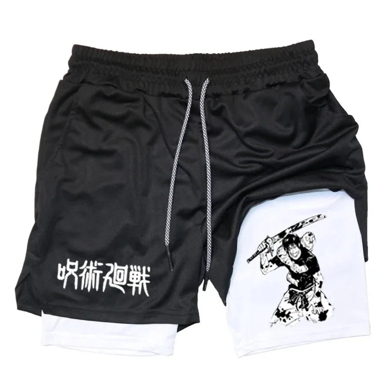 Anime Performance Shorts Toji Printed Men GYM Casual Sports Shorts Workout Running Mesh 2 In 1 Sport  Pants