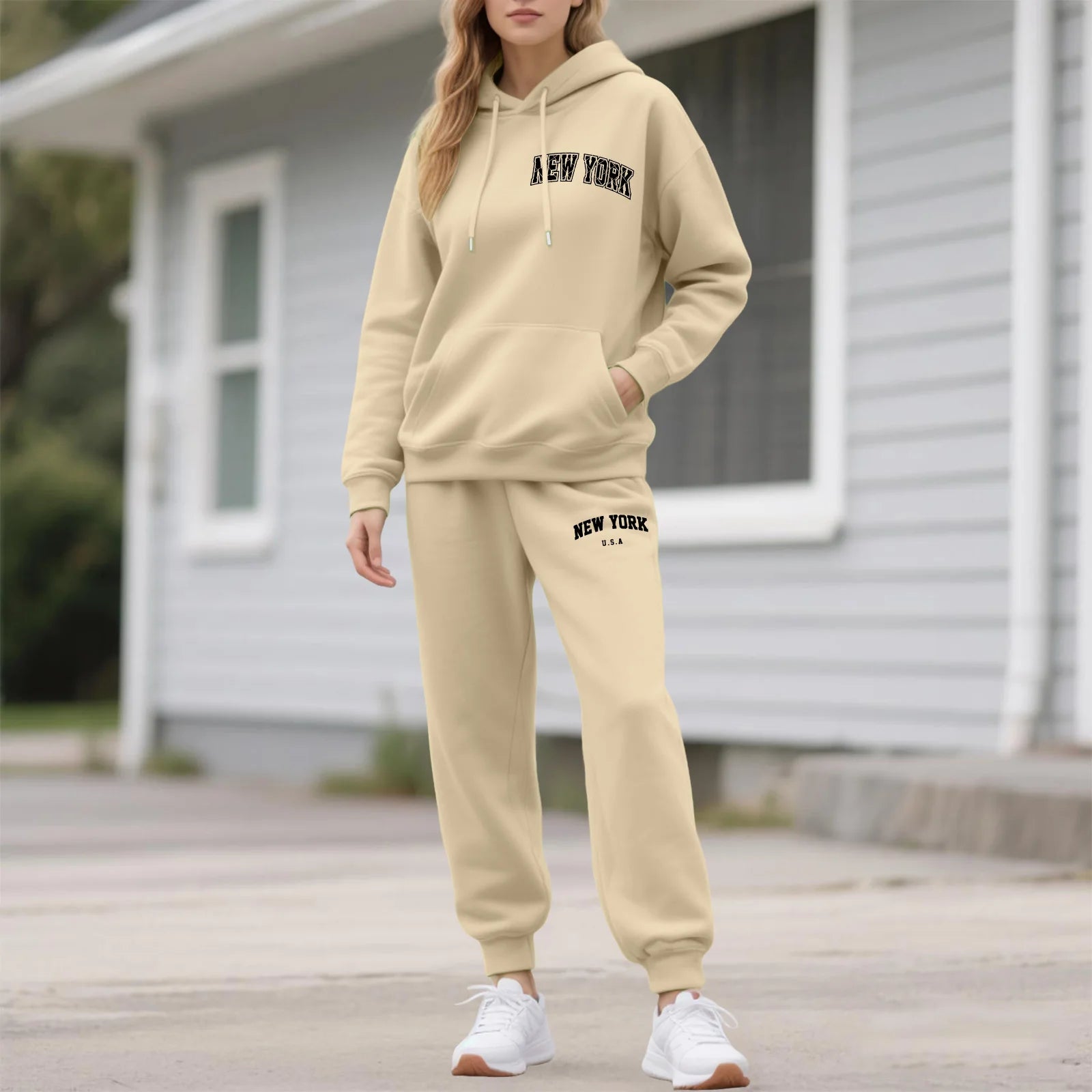 Two-Piece Tracksuit For Women Letter Print Hoodie And Pants Set Long Sleeved Hooded Sweatshirt+Sweatpants Suit Casual Sportswear