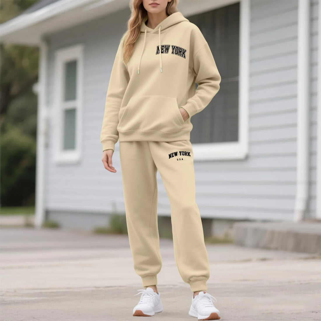 Two-Piece Tracksuit For Women Letter Print Hoodie And Pants Set Long Sleeved Hooded Sweatshirt+Sweatpants Suit Casual Sportswear