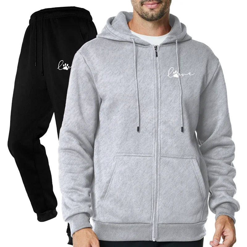 Mens Sportive Zipper Hoodie and Sweatpants Set for Men's Tracksuits - ATFH