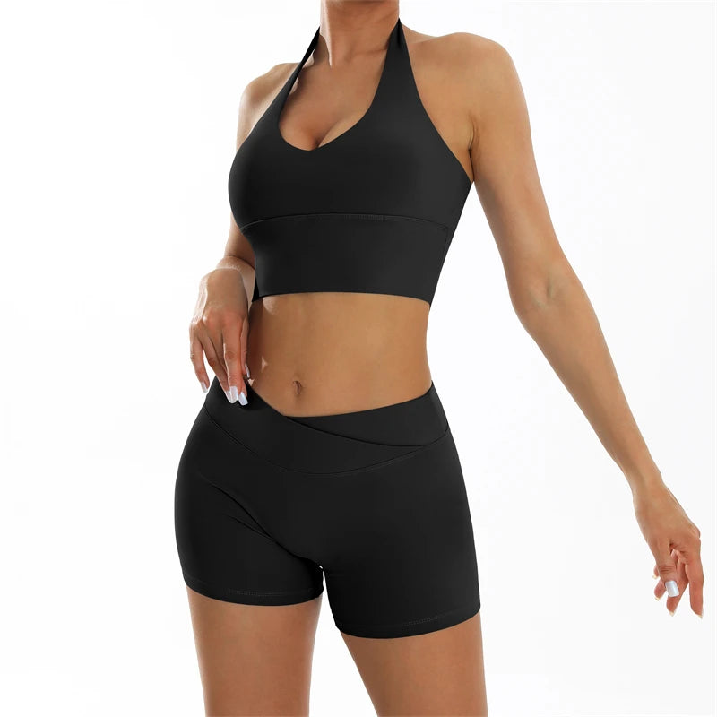 Summer Fitness Suits Short Sports Sets Yoga Clothes Sexy Women's Tracksuit Butt Lifting Shorts and Sport Bras Set Gym Outfits - ATFH