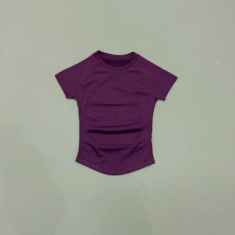 HISTELLO Sports Short Sleeve Top  Women Seamless Sculpting Yoga Bodysuit Running T-Shirt Workout Shirts Pilates Training Clothes - ATFH