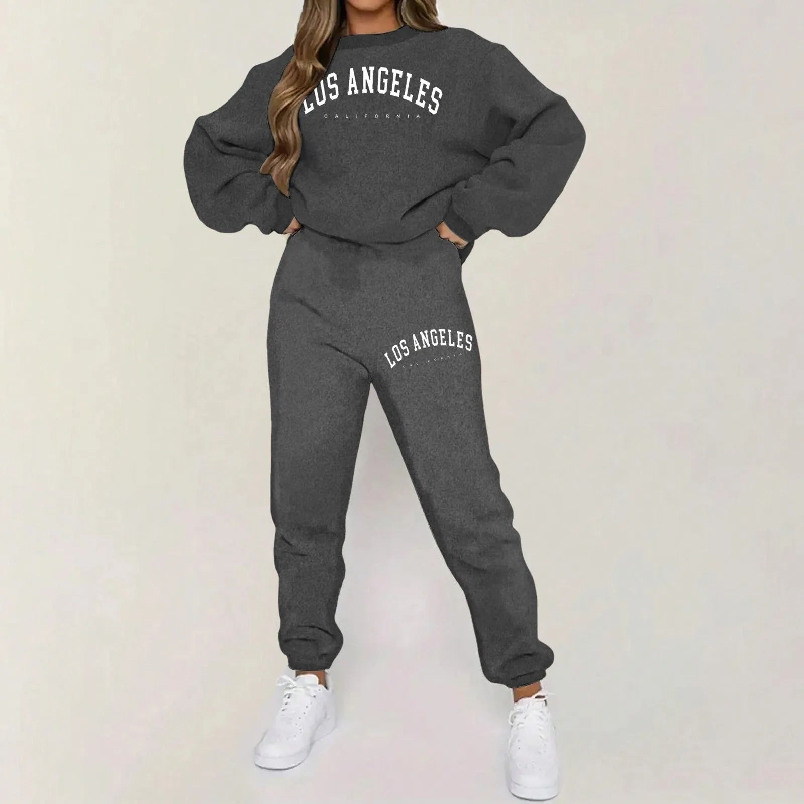 Women'S Printed Outfit Long Sleeve Solid Color Hooded Sweatshirt And Sweatpants Two Piece Set Autumn Casual Sportswear Suits