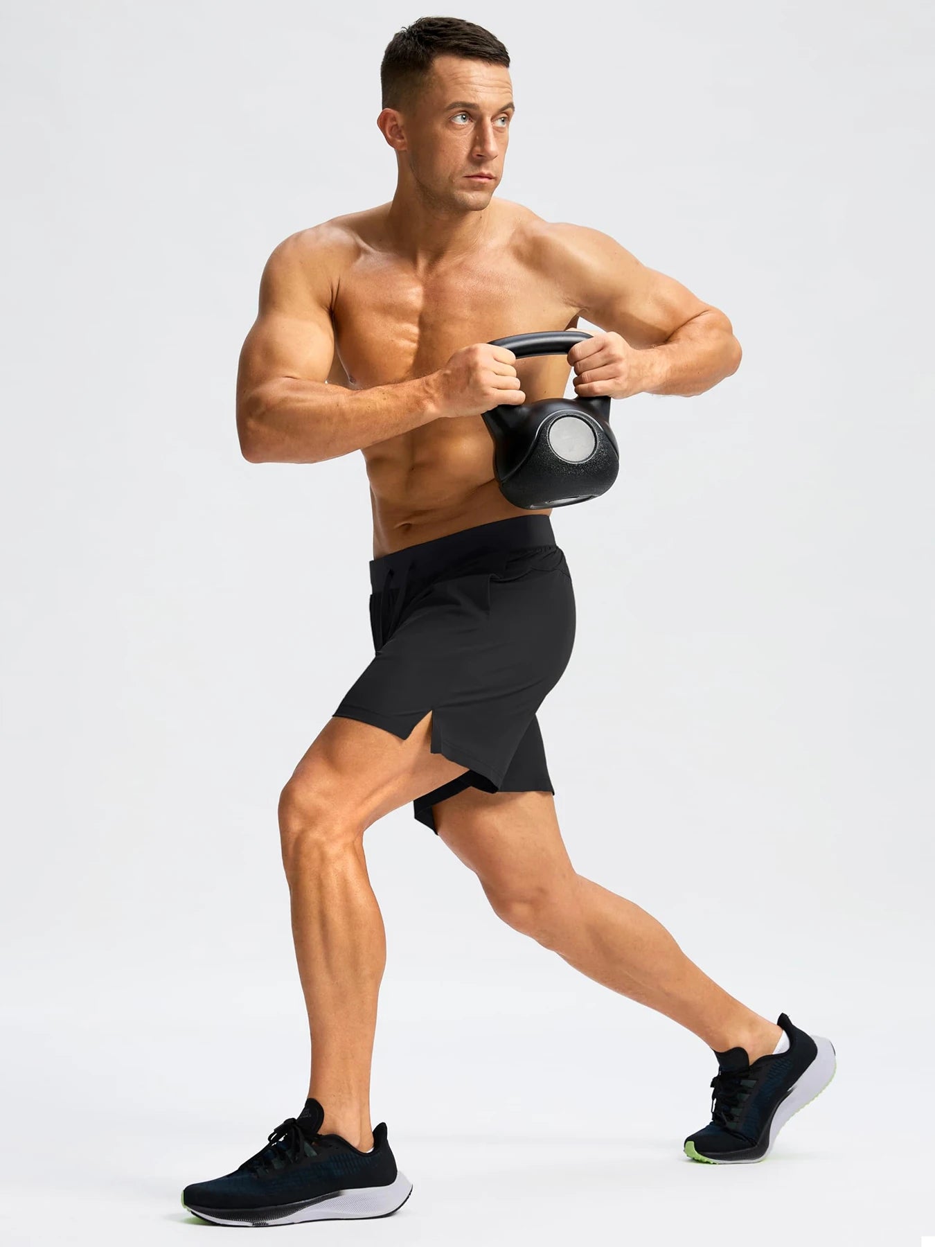 Men's Quick-Dry Athletic Shorts Elastic Waist Drawstring Zip Pocket Split Hem Lightweight Breathable Workout Running Gym Shorts