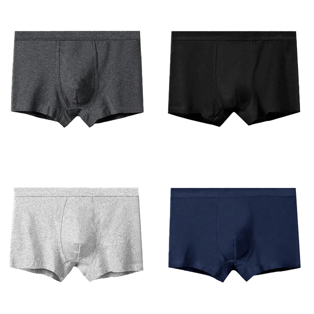 4Pcs Mens Plus Size Underwear Cotton Boxers Briefs Man Breathable Underpants Teenagers Comfortable Solid Shorts Boxers Hombre