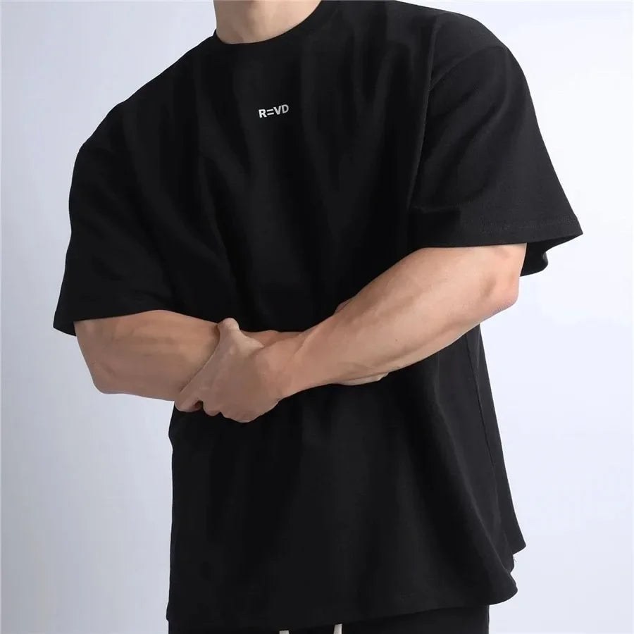 Hip Hop Oversize Men Loose Fitness T Shirt Fashion Gym Running T-shirts Summer Gym Short Sleeve Cotton Casual Tees Tops ATFH