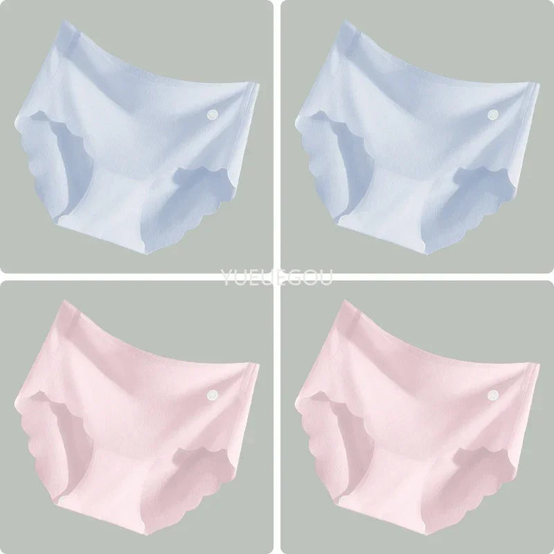 4PCS Ice Silk Seamless Underwear Ultra-thin Women's Panties Sexy Transparent Stretch Briefs High Waist Comfortable Lingerie M-XL