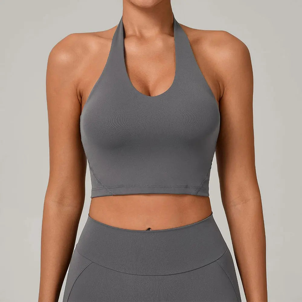 Women Impact Sports Bra Halter Top High Support Push-up Open Back Gym Bra Shockproof Running Fitness Yoga Workout Underwear - ATFH