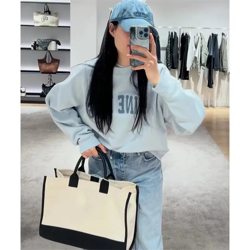 2025 Winter New North American Niche Classic Letter BING Printed Inner Fleece High Neck Loose Women's Sweatshirt - ATFH