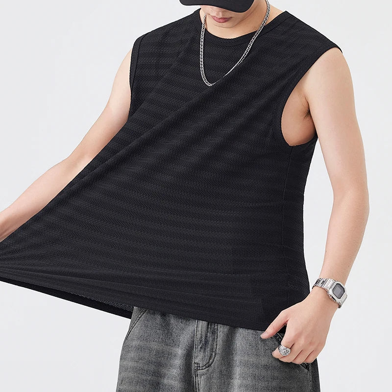 2026 Men's Sexy Ice Silk Mesh Tank Tops Gym Stringer Bodybuilding Sleeveless Fitness Male Muscle Quick Dry Singlets Vest T-Shirt