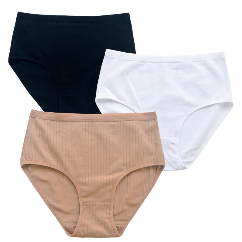 3Pcs/Set Women High Waist Panties Cotton Briefs Tummy Control Underwear Sexy Lingerie Breathable Full-Coverage Underpants S-XXL