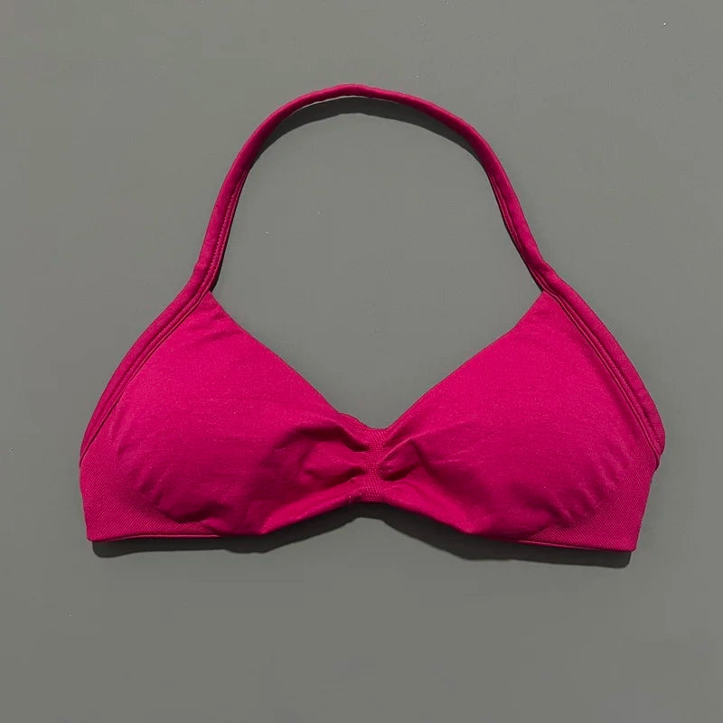 Sports Strappy Bra Yoga Underwear Women Gym Top Running Exercise Backless Bra High Support Active Wear Fitness Workout Halter - ATFH