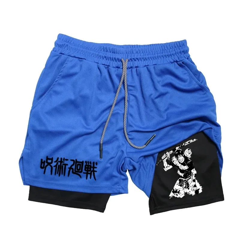 Anime Performance Shorts Toji Printed Men GYM Casual Sports Shorts Workout Running Mesh 2 In 1 Sport  Pants