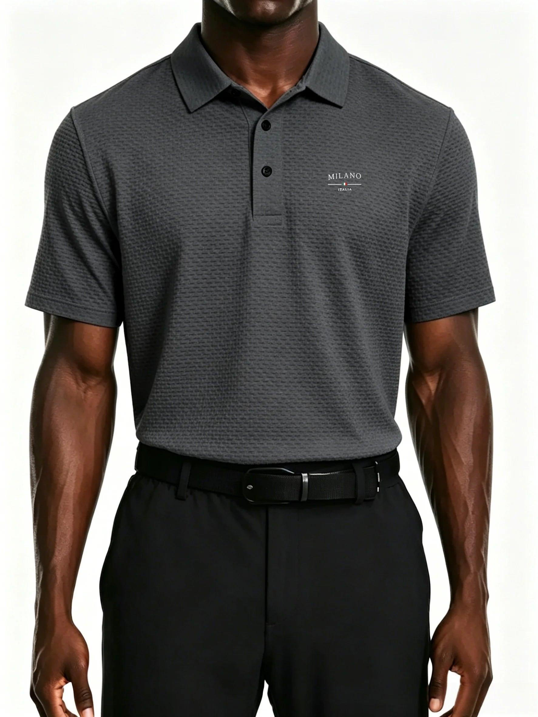 mens milano italy letter jacquard polo shirt breathable quick dry fabric casual business golf short sleeve top