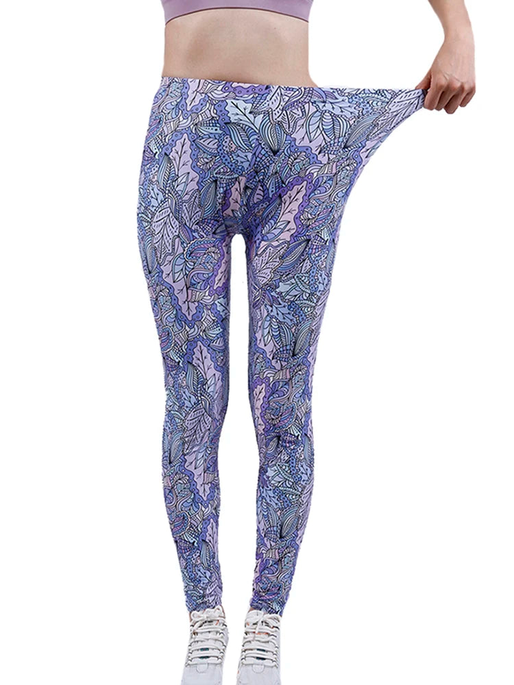 CUHAKCI Fashion Women Leggings Beautiful Leaf Floral Printing High Waist Jeggings Stretch Pant Sexy Hot Sale Clothing Mujer - ATFH