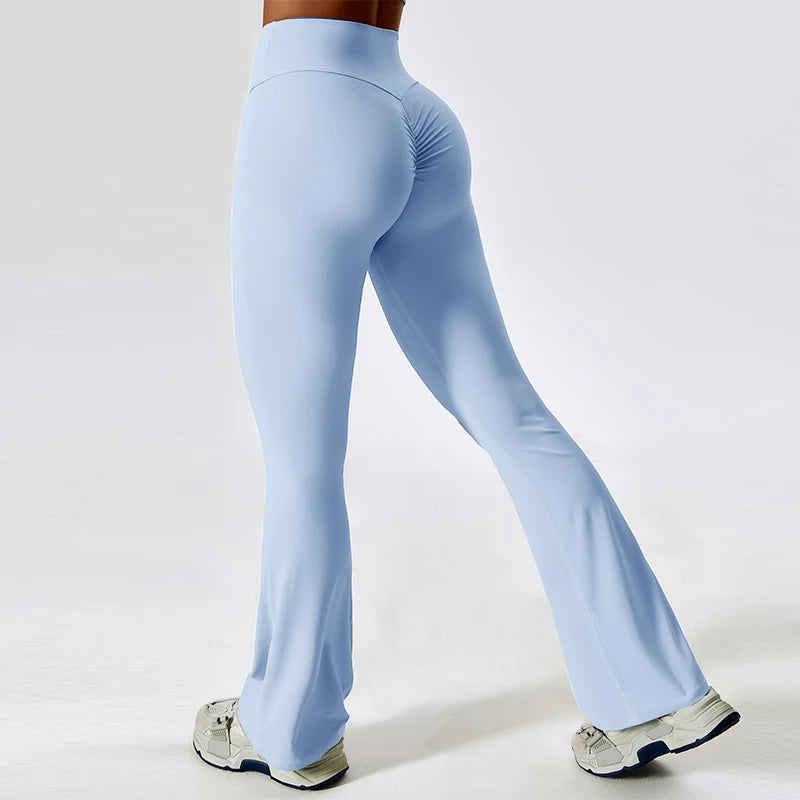 Sexy Flared Leggings Women's Running Pants Scrunch Butt Trousers Cross Waist Sports Tights Woman Wide Leg Fitness Workout Legins ATFH