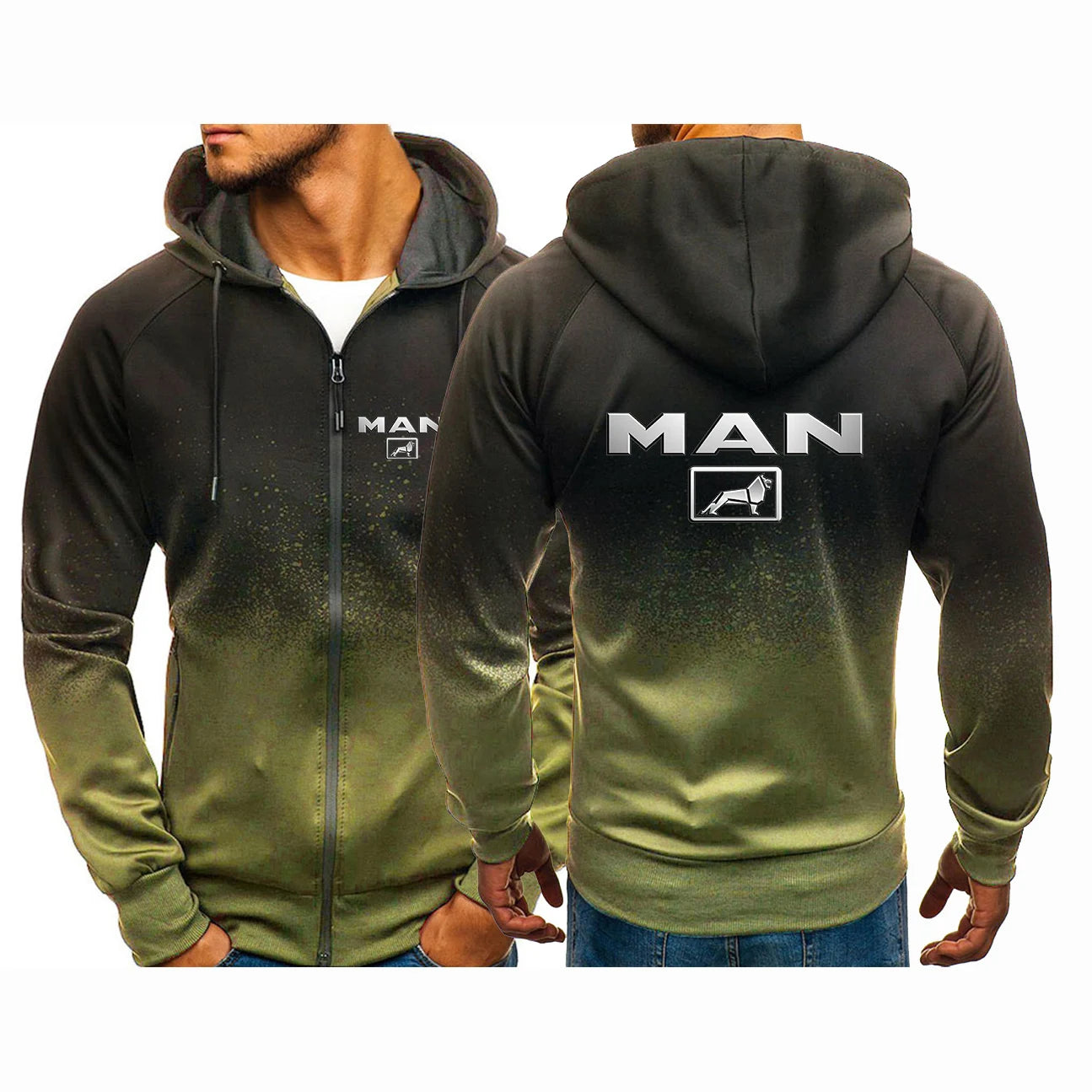 2023 New Truck Man Car Logo Hoodie Gradient Color Spring Autumn Printing Men Personality Zipper Jacket Comfortable Tops