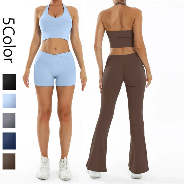 Scrunch Sports Suit Women's Yoga Set Gym Wear Sexy Sports Bras and Flared Leggings Sets Fitness Outfits Female Workout Clothes ATFH