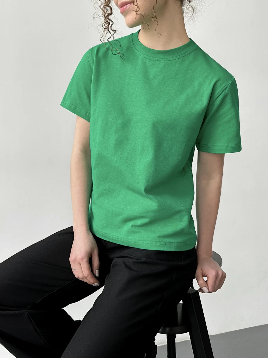 Hirsionsan Basic Cotton T Shirt Women 2026 Summer New Loose Solid Tees 19 Color Casual Loose Tshirt Oversized O Neck Female Tops - ATFH