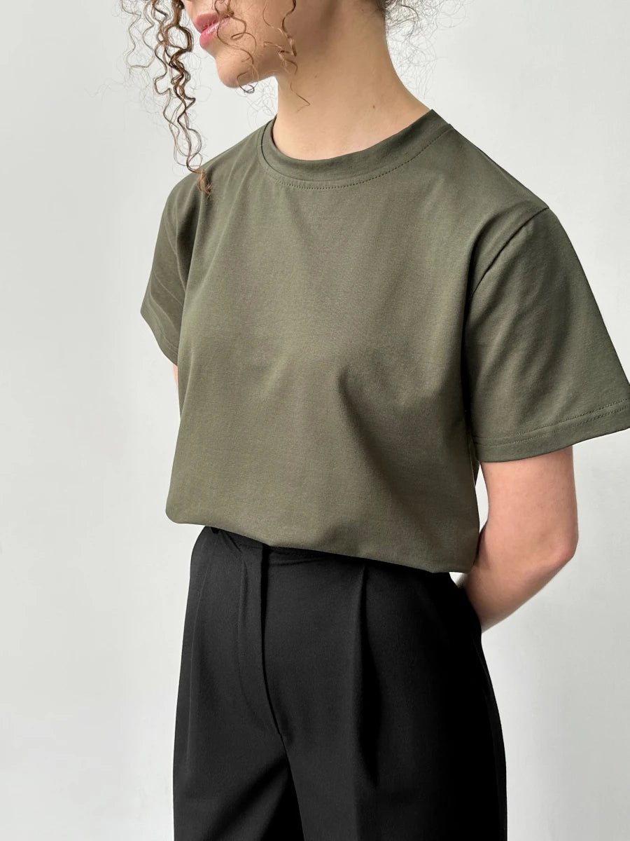 Hirsionsan Basic Cotton T Shirt Women 2026 Summer New Loose Solid Tees 19 Color Casual Loose Tshirt Oversized O Neck Female Tops - ATFH