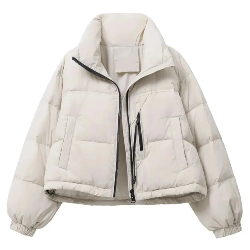 2025 New Winter  Korean Loose Short Stand-up Collar Cotton Padded Jacket Women Thicken Warm  Elegant Parkas Female Outwear