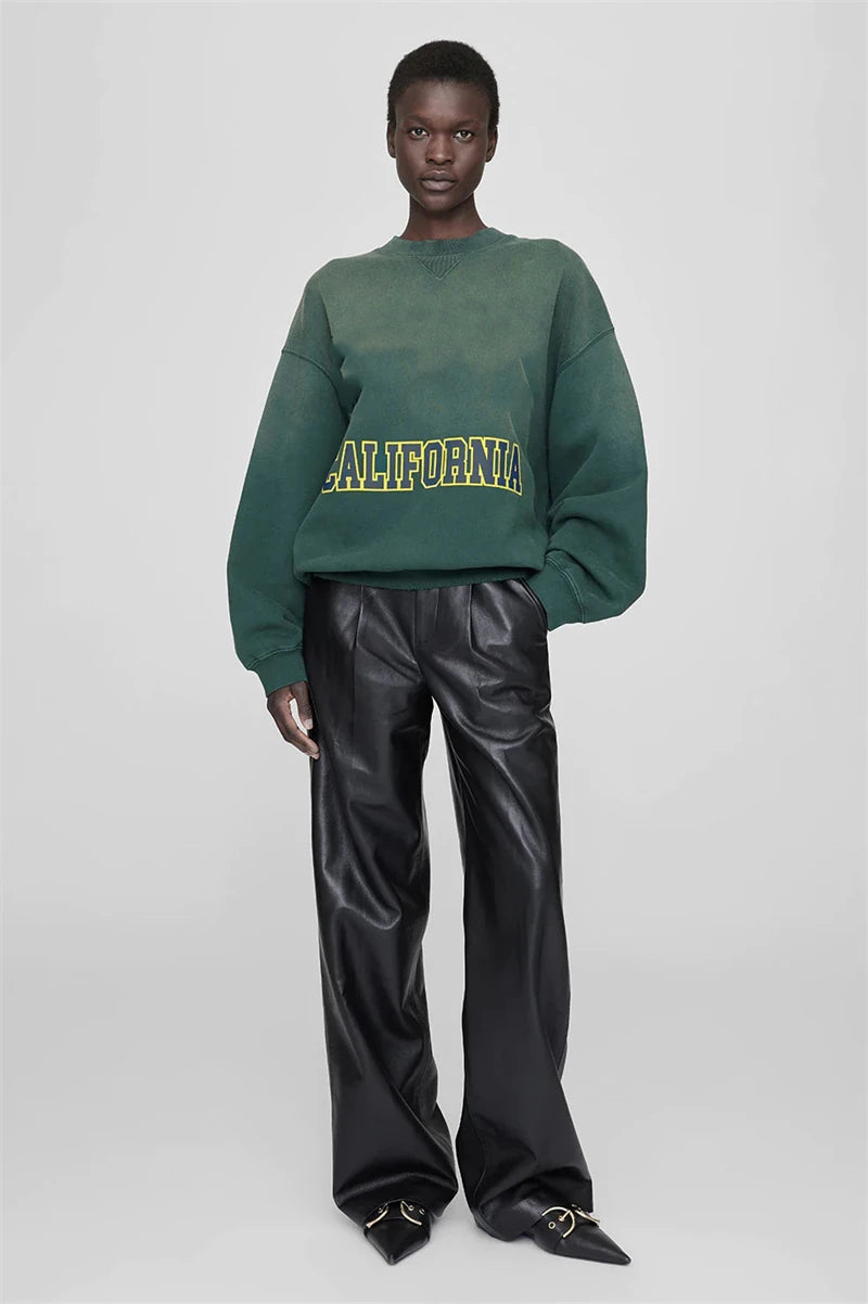 Grey Classic Letter Patch Embroidered Sweatshirt Women Soft Fleece Lining Crew Neck Long Sleeve Sweatshirts Female Autumn Winter - ATFH