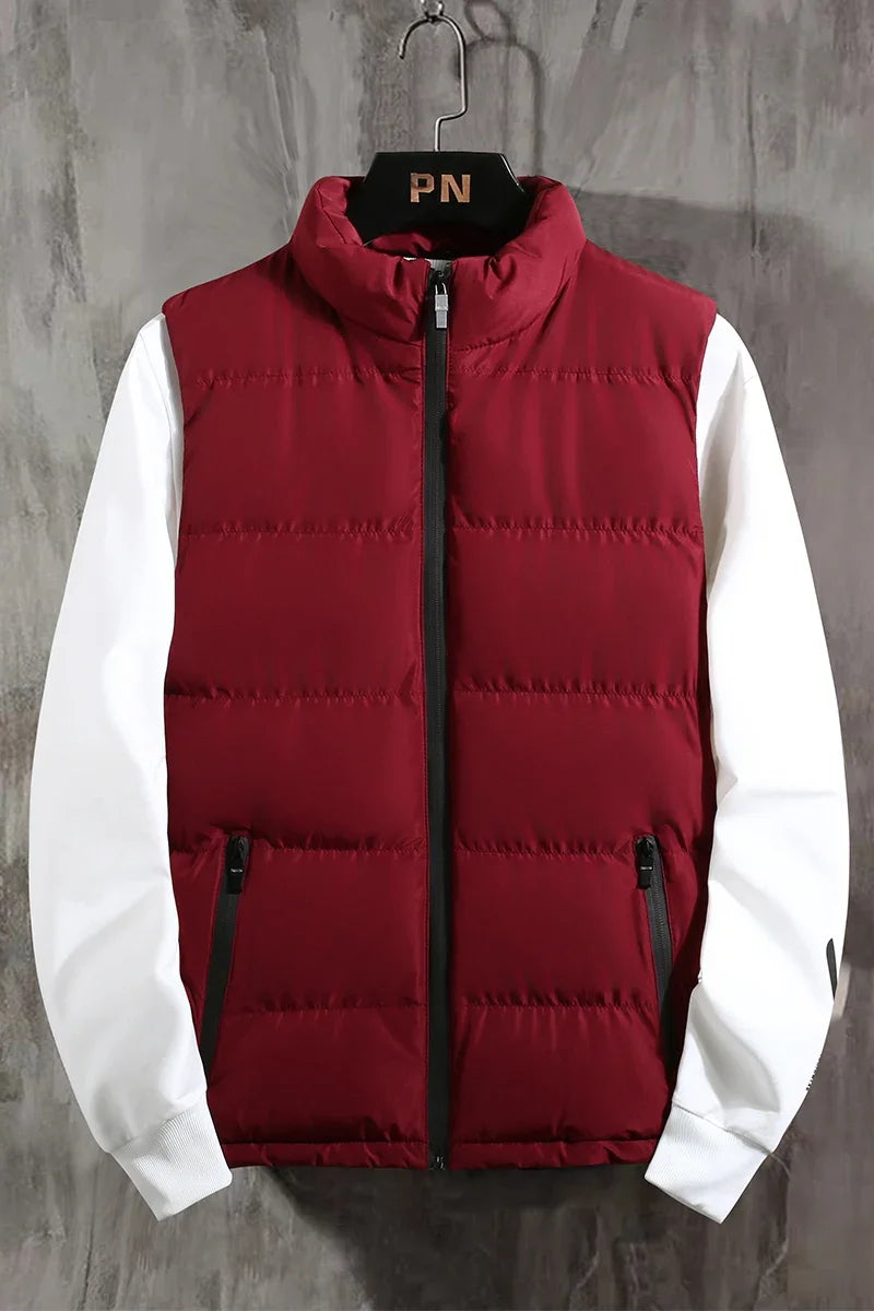 New Men's Gray Vest Warm Sleeveless Jackets Winter Windproof Zipper Coat Autumn Stand-up Collar Casual Waistcoat Brand Clothing ATFH
