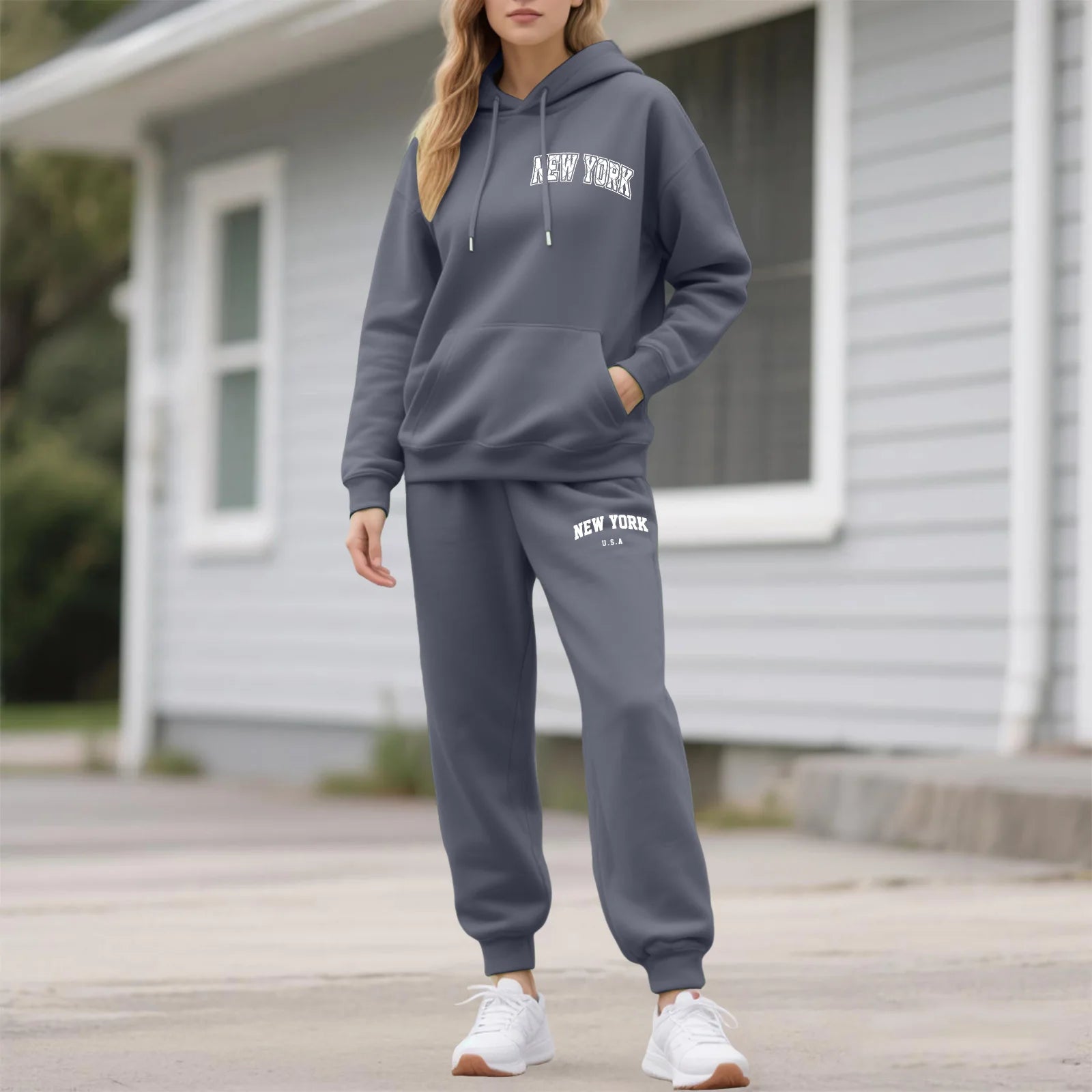 Two-Piece Tracksuit For Women Letter Print Hoodie And Pants Set Long Sleeved Hooded Sweatshirt+Sweatpants Suit Casual Sportswear