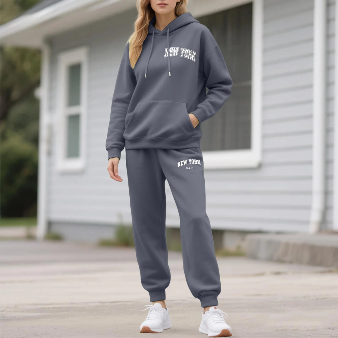 Two-Piece Tracksuit For Women Letter Print Hoodie And Pants Set Long Sleeved Hooded Sweatshirt+Sweatpants Suit Casual Sportswear
