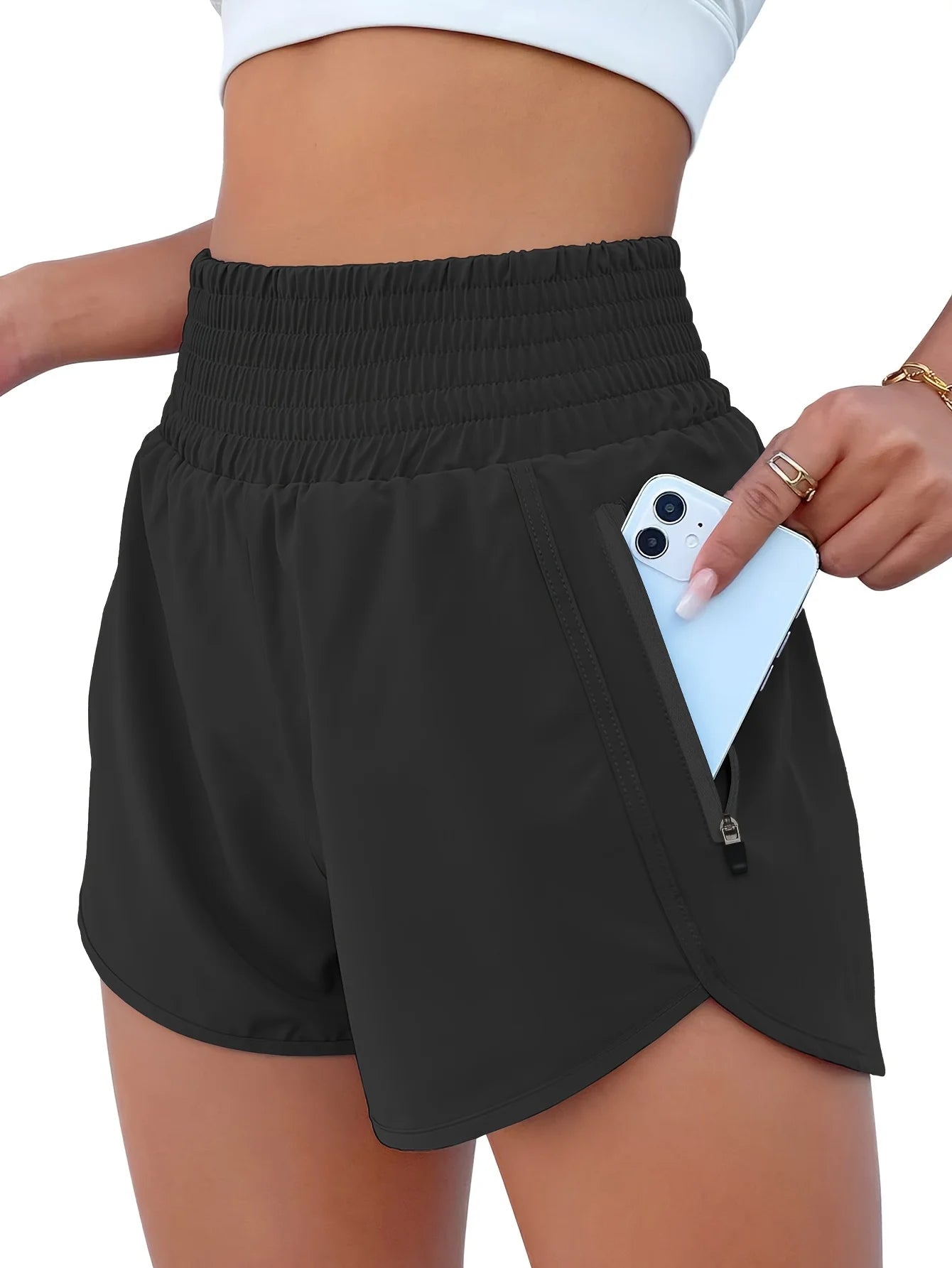 Women's High-Waist Elastic Running Shorts with Pockets Quick-Dry Exercise Sports Shorts Tahsi Fashion House