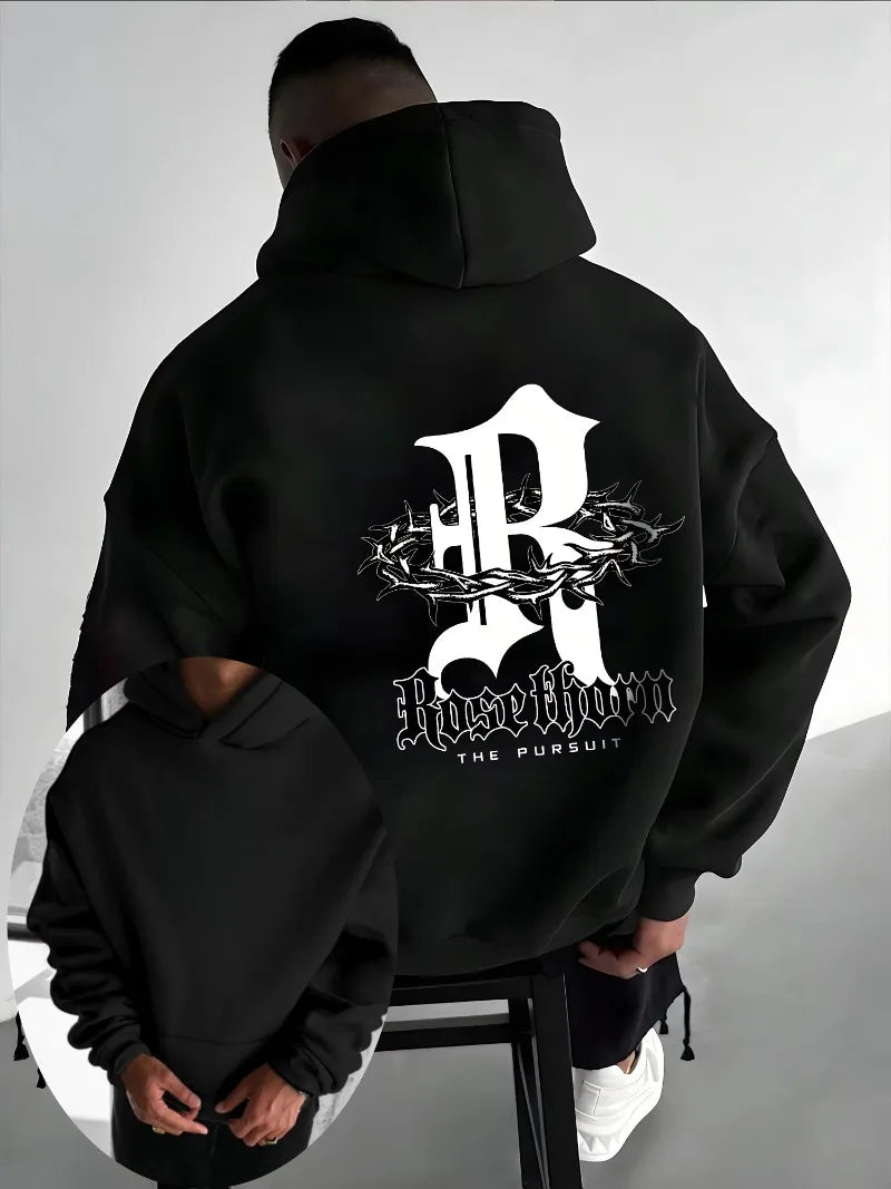 Fashionable Men's Autumn European and American Letter Printed Comfortable Soft Hooded Sweatshirt Outdoor Street Style Clothing - ATFH