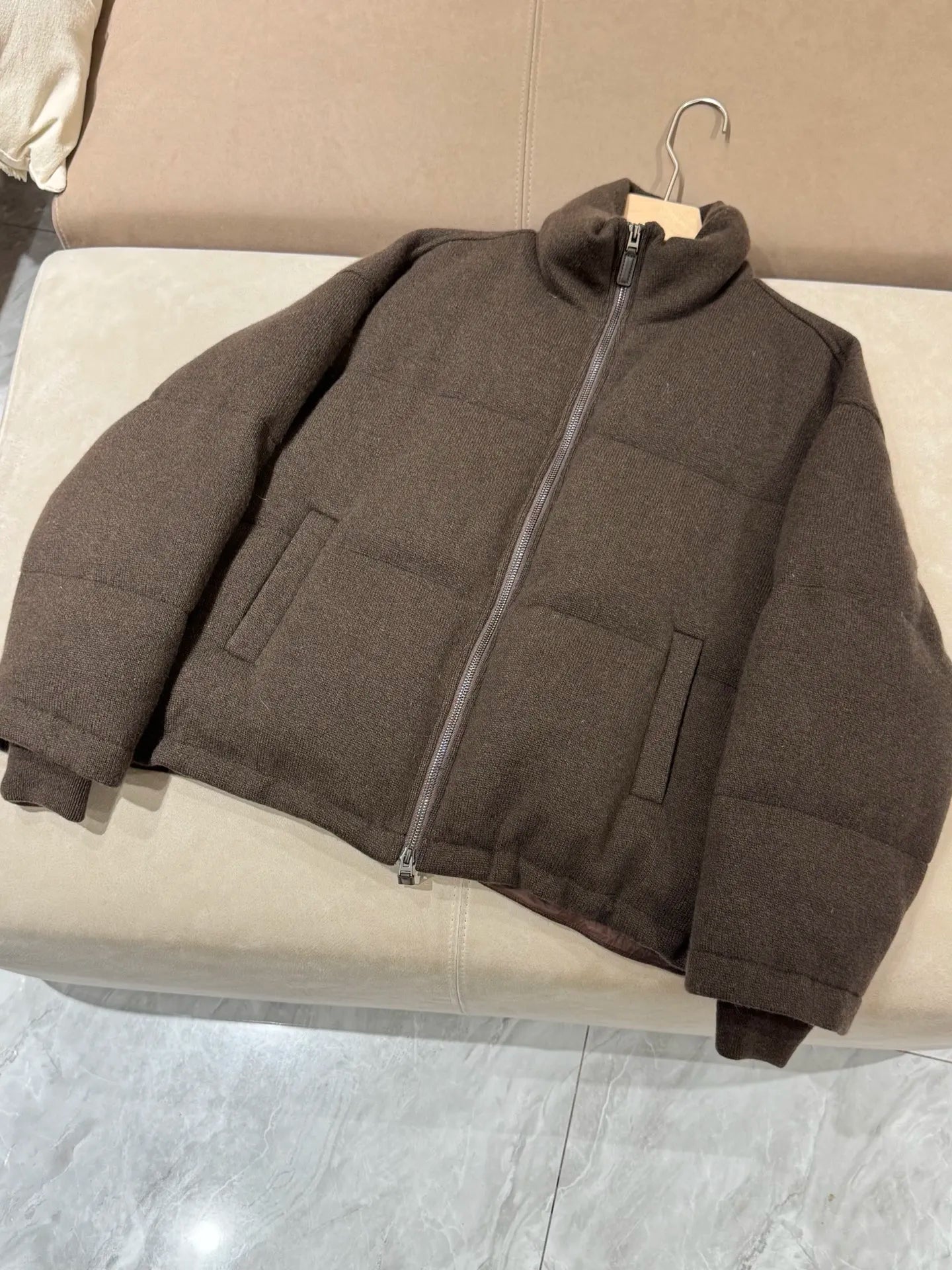 Women's Wide Goose down Jacket Cashmere Wool Knitted Winter Coat Warm Comfortable Fit ATFH