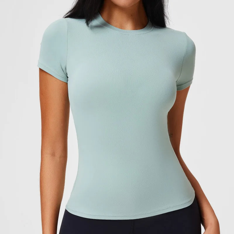 Women's Slim Fit Quick-Dry Sports Top Barely-There Feel Fitness Shirt for Running Yoga Short Sleeve Casual Cross-Border - ATFH
