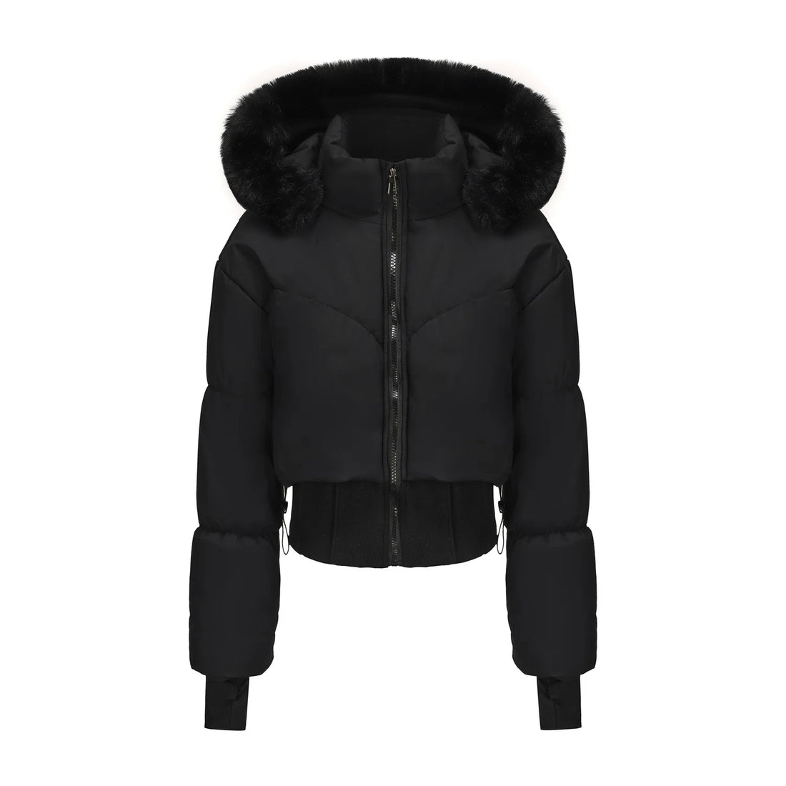 Women's Thickened Warm Cotton-Padded Jacket with Large Fur Collar And Hood Waist-Cinching Style
