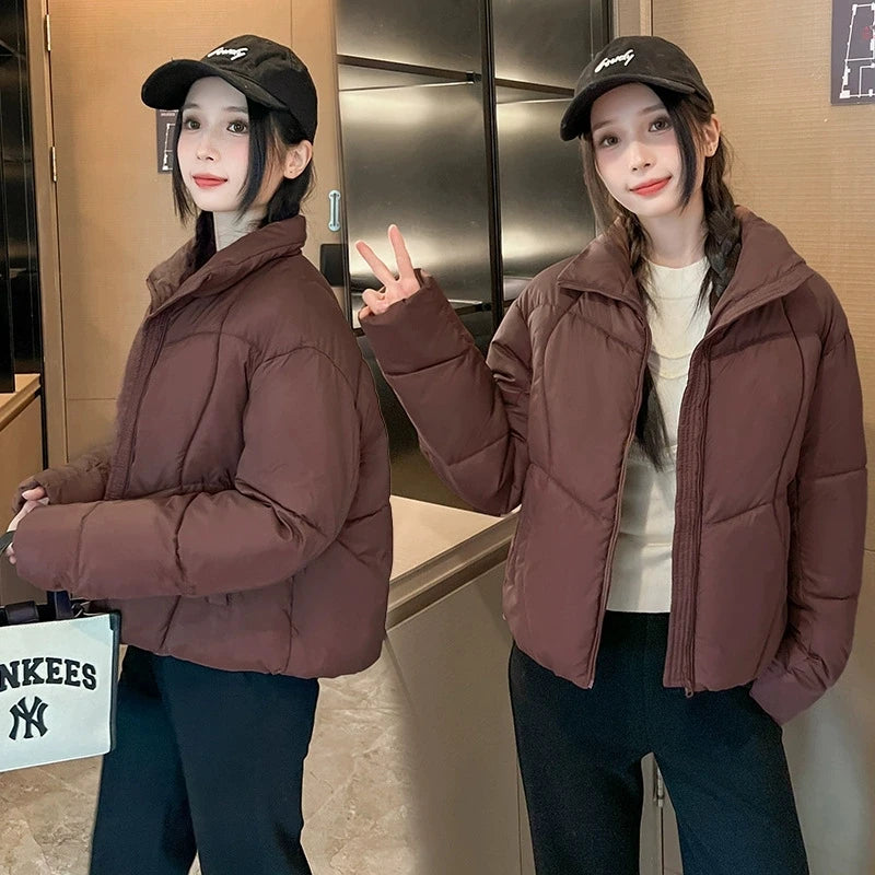 Winter Down Cotton Coat Women Stand Collar Solid Loose Padded Jacket Puffer Parkas Casual Female Bomber Thicken Warm Outwea ATFH