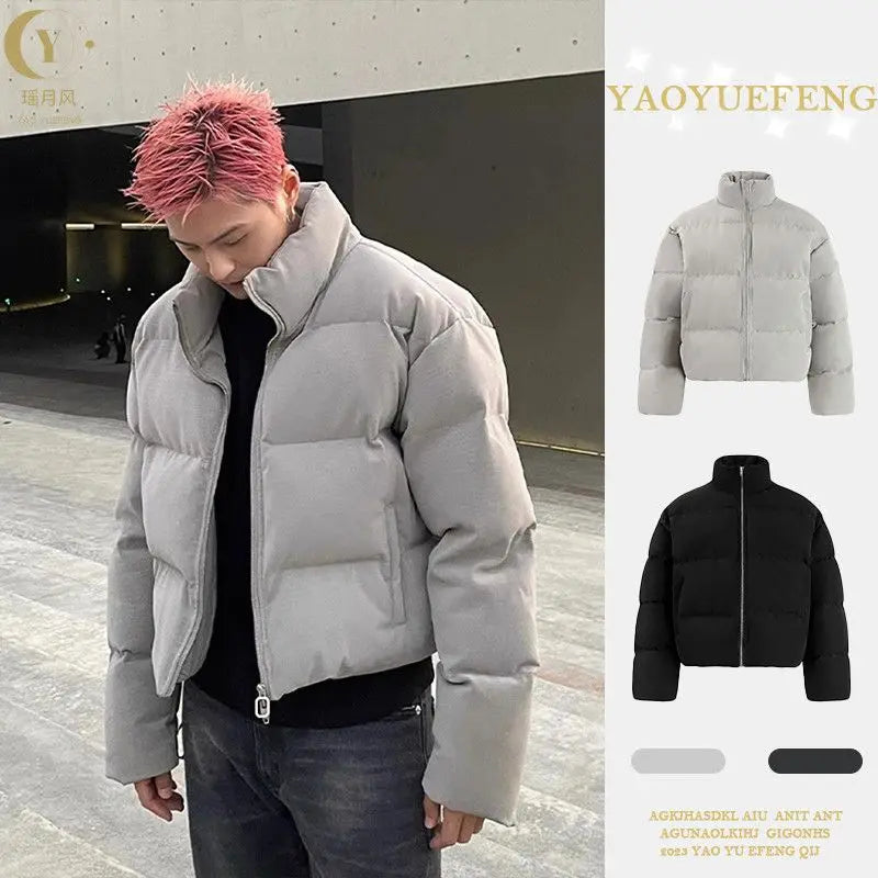 2026 Fashion Cotton Padded Coat for Men Winter Cropped Stand Collar Puffer Jackets Male Long Sleeve Thick Warm Overcoats F285