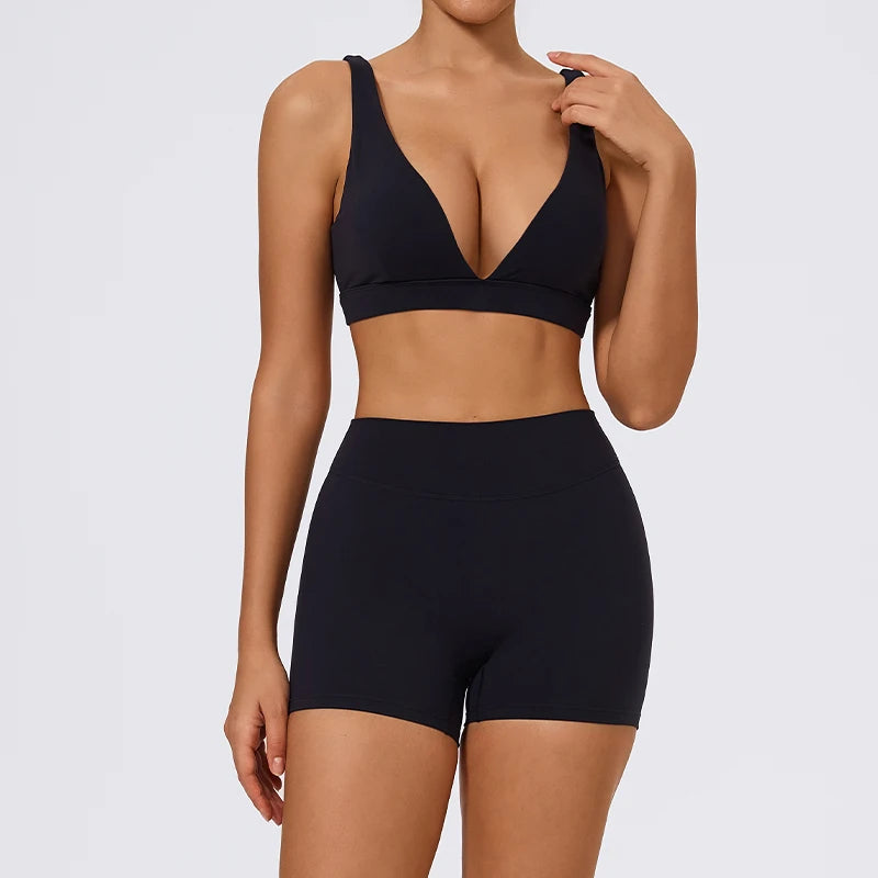 Hearuisavy Summer 2Pcs Women Sports Suit High Impact Push-Up Sports Bra Gym Yoga Tops Underwear High Waist Stretch Fitness Pants - ATFH