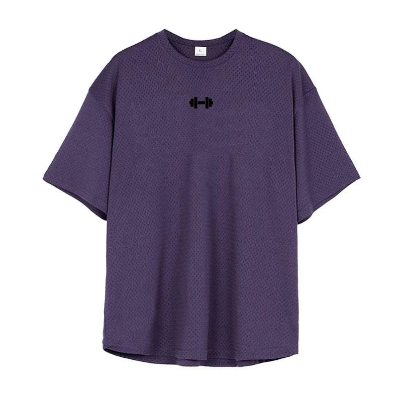 Oversized Summer Mesh Breathable Quick Dry T-Shirt Gym Bodybuilding Fitness Loose Clothing Mens Sport Short Sleeve Casual Shirts ATFH