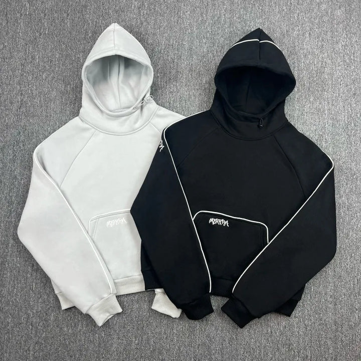 Mertra Patchwork Batwing Sleeve Embroidered Fleece-Lined Hoodie High-Street Relaxed-Fit Winter Jacket for Men and Women - ATFH