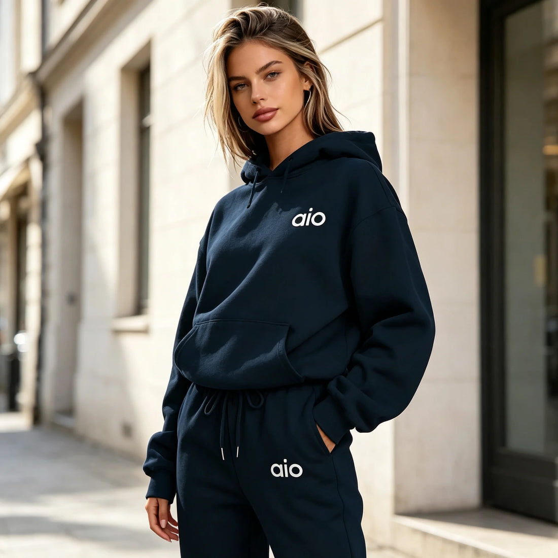 ai Printing High Quality Women Monochrome Hooded Hoodie Set Casual Two-Piece Set New Fashion Hot sweatpants tracksuit 2026