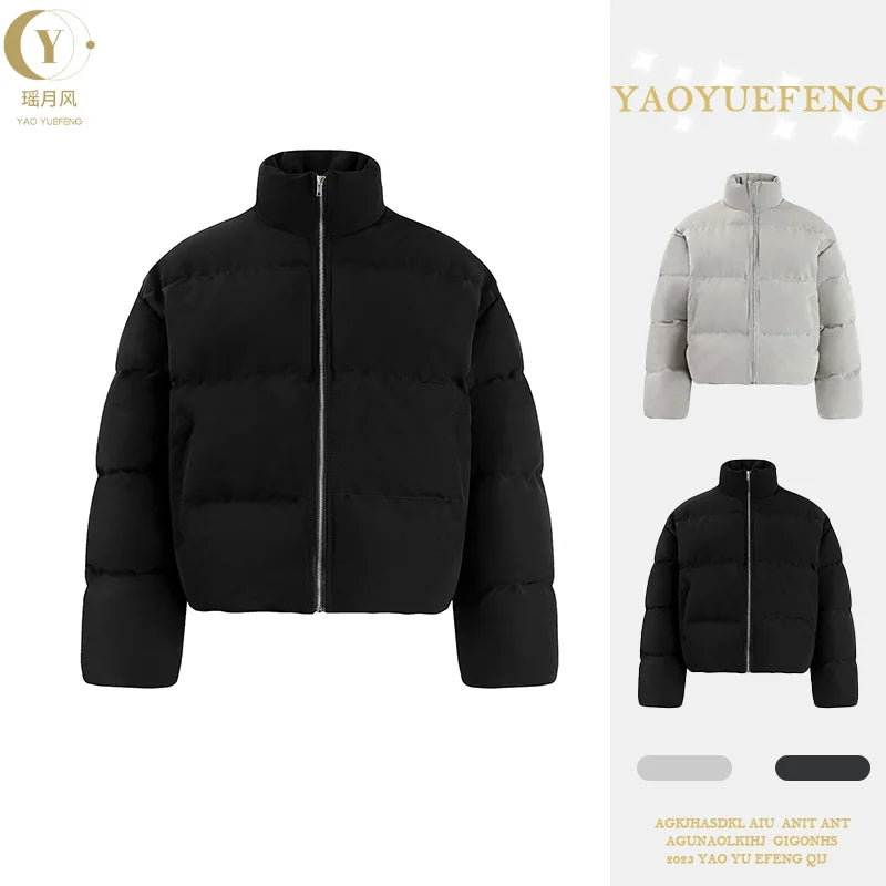 2026 Fashion Cotton Padded Coat for Men Winter Cropped Stand Collar Puffer Jackets Male Long Sleeve Thick Warm Overcoats F285