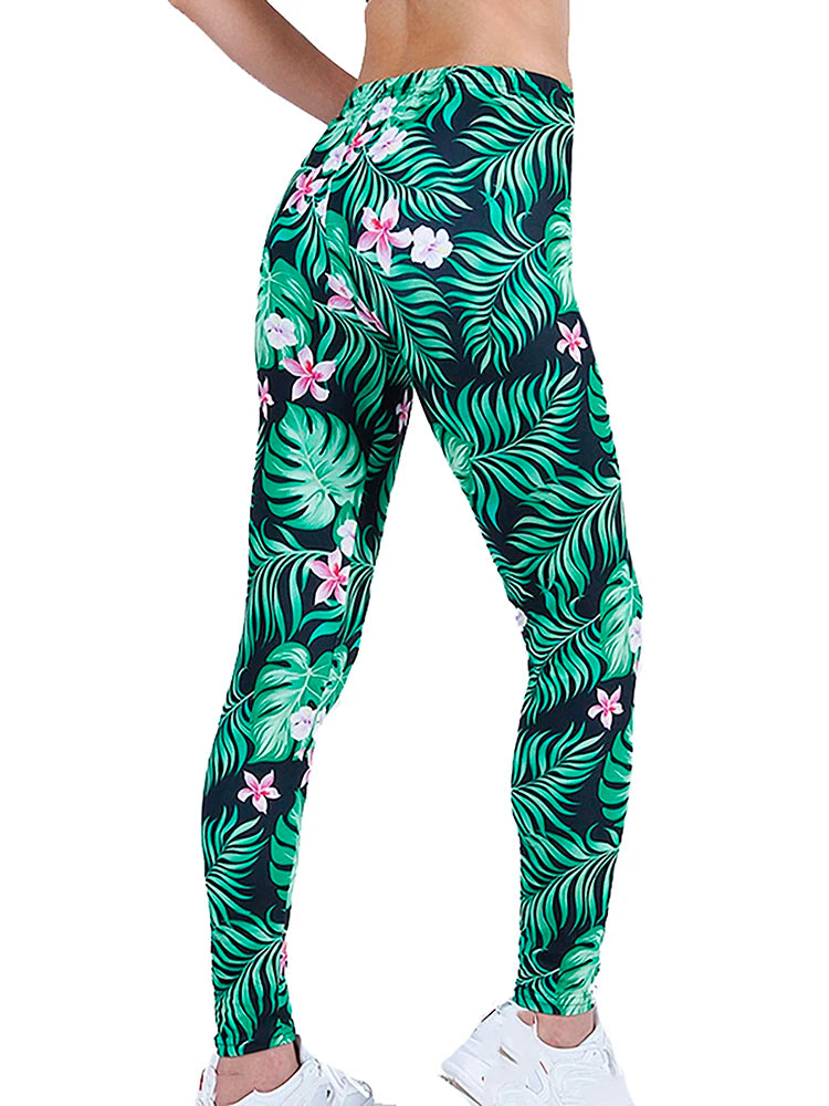 CUHAKCI Fashion Women Leggings Beautiful Leaf Floral Printing High Waist Jeggings Stretch Pant Sexy Hot Sale Clothing Mujer - ATFH