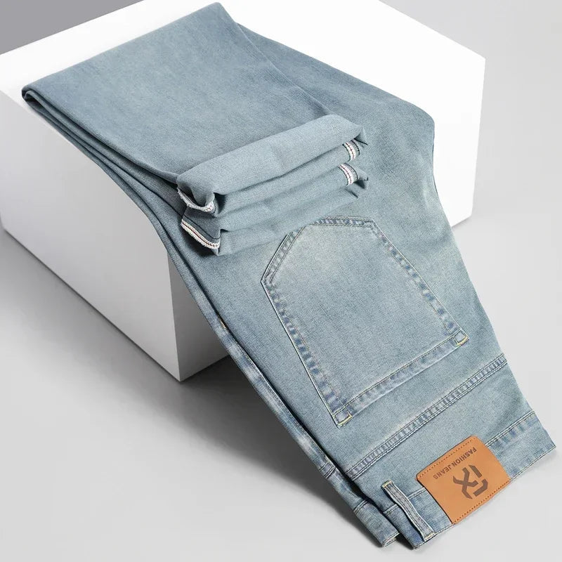 Men's Loose Jeans Summer Fashion Drape Soft Fabric Ultra Thin Pants Wide Legs Ice Silk Lyocell Business Straight Denim Trousers ATFH