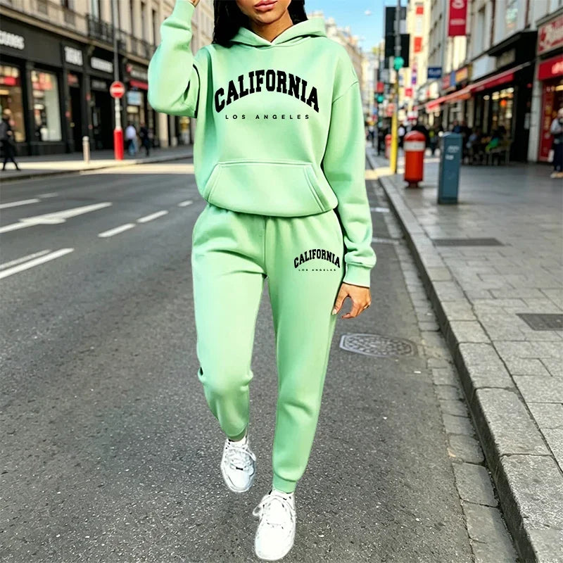 Hot Sales Womens Outfits Casual Hooded Sweatshirt 2Pcs Suit Outdoor Street Clothes AutumnWinter Trend Woman Pants Sets Tracksuit