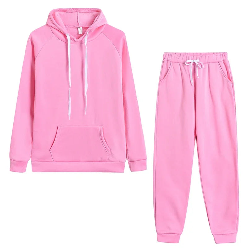 New Women's 2 Pcs Suits Casual Hooded Sweatshirts Outfits Outdoors Sports Jogging Clothing Autumn Winter Street Woman Pants Sets