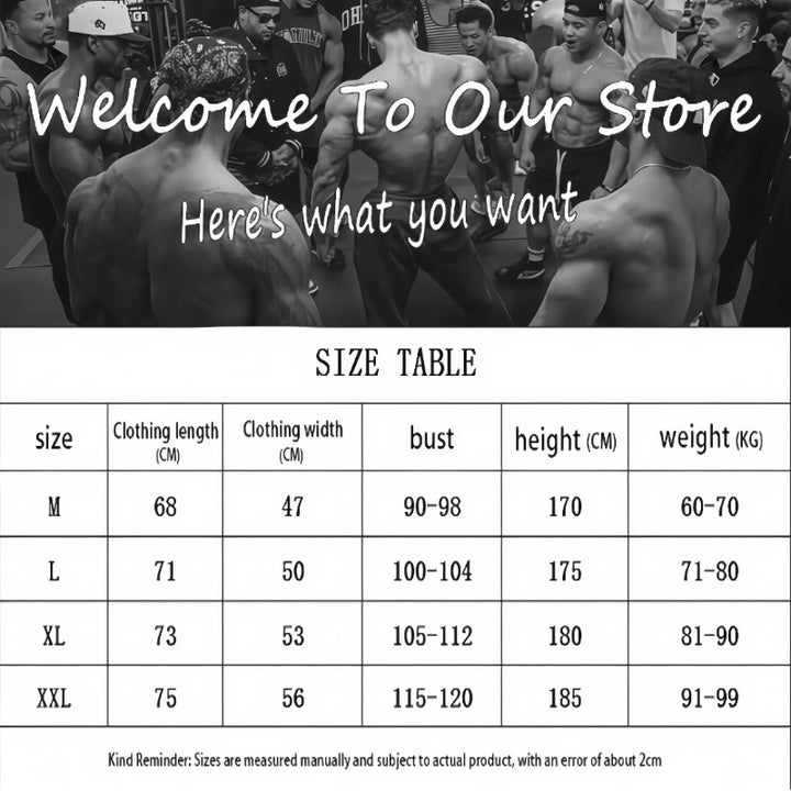ATFH men's Superset graphic stringer vest tank top, cotton sleeveless gym shirt with size table