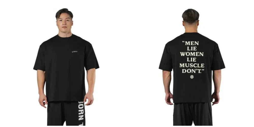 LYFT Oversized Loose Men's Casual Sport T-Shirt Gym Bodybuilding Fitness Short Sleeve Shirts Summer Cotton Breathable Tee Tops ATFH