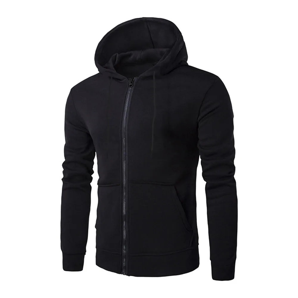 Men's Hoodie Solid Color Basic Hooded Jacket Cardigan Sweatshirt Spring Autumn Casual Men Streetwear Tracksuit Male - ATFH