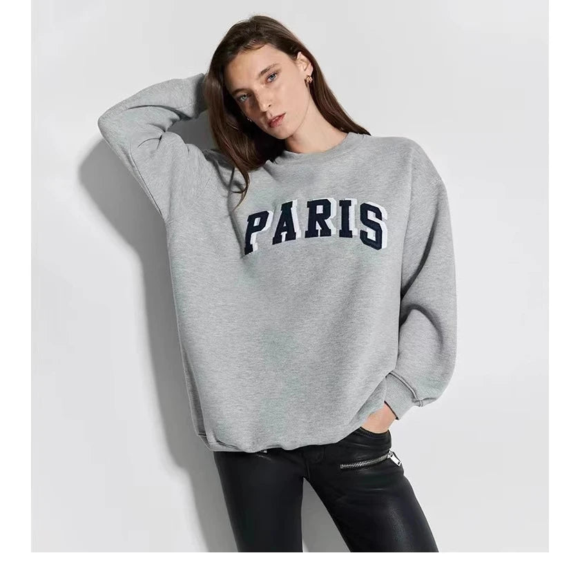 Casual Women Letter Embroidery Sweatshirts Autumn Cotton Loose Long Sleeve Hoodies Female Vintage Streetwear Oversize Pullovers - ATFH